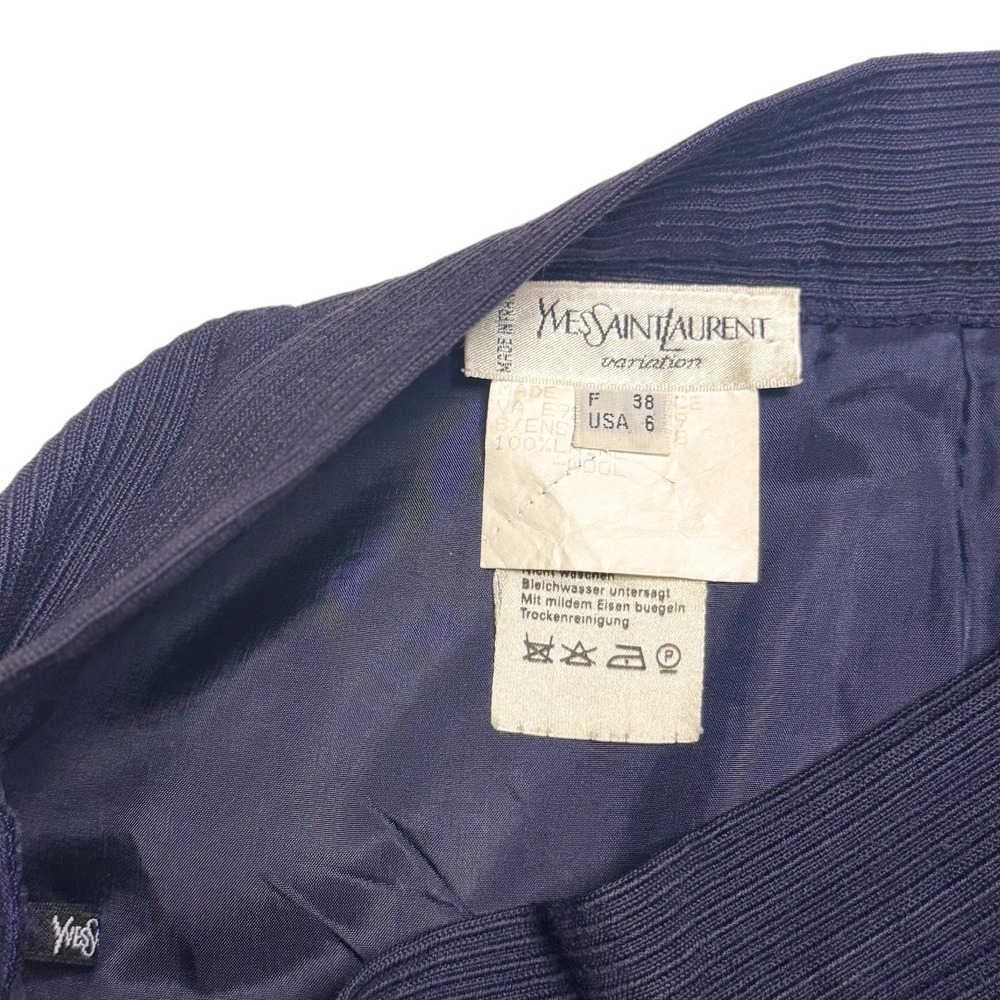 Vintage YSL Yves Saint Laurent 100% Wool Navy Blue Ribbed Pencil Skirt Sz 38 (6) - Picture 2 of 3